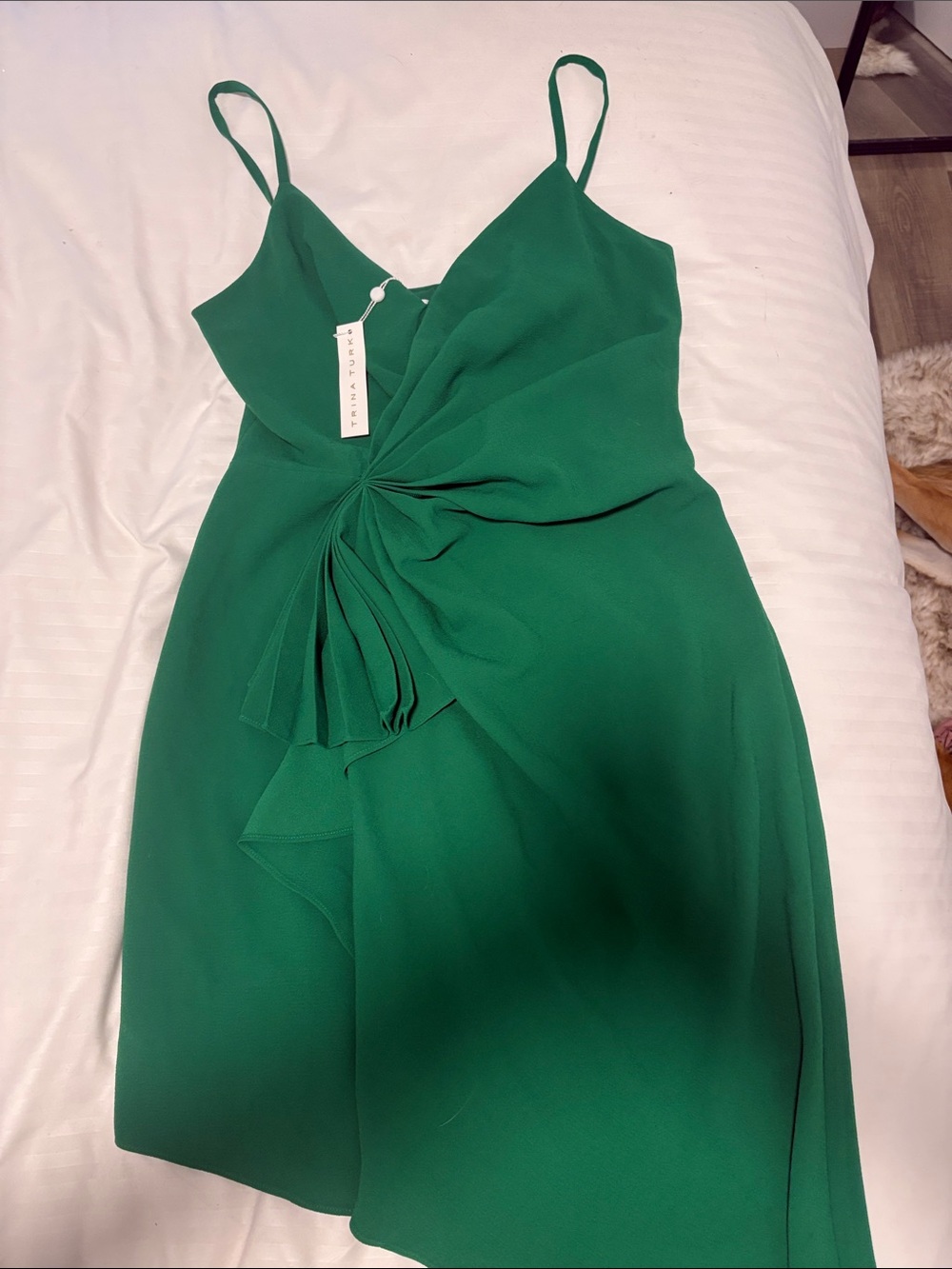 Trina Turk Emerald Green Twist-Detail Spaghetti Strap Mini Dress